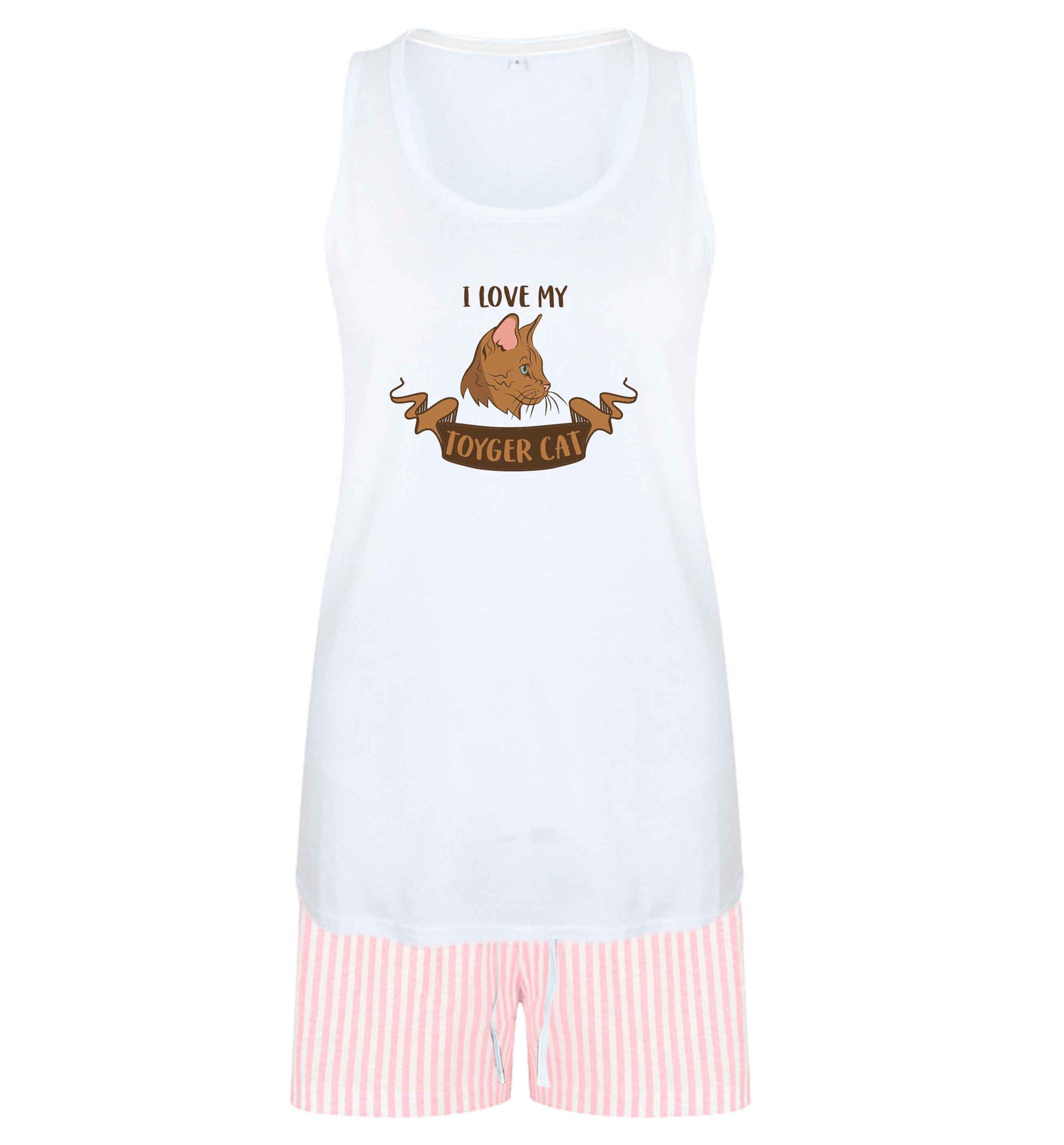 I love my toyger cat size XL women's pyjama shorts set in pink 