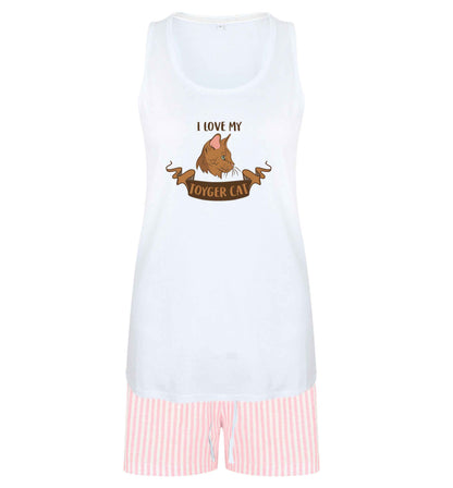 I love my toyger cat size XL women's pyjama shorts set in pink 