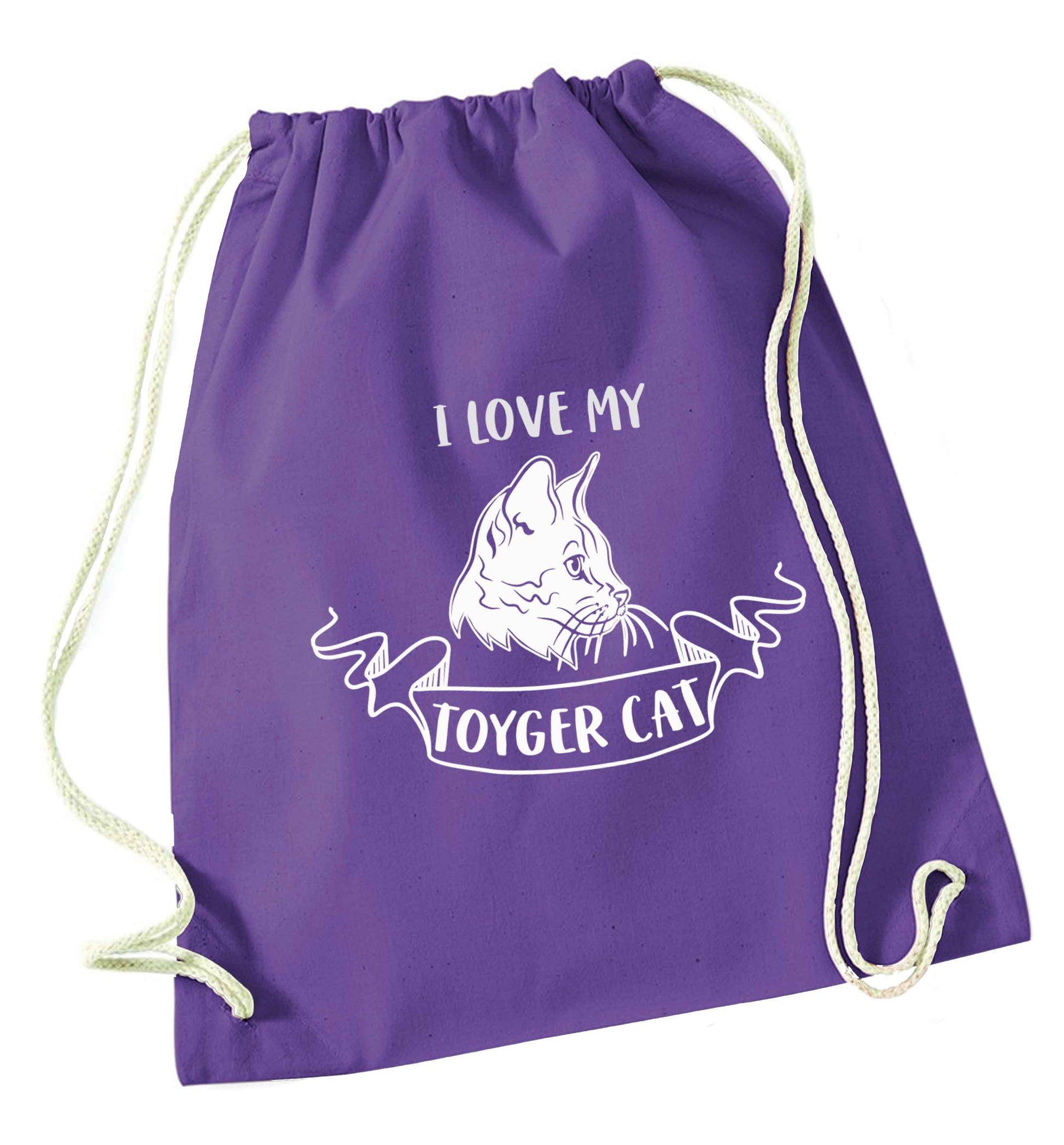 I love my toyger cat purple drawstring bag