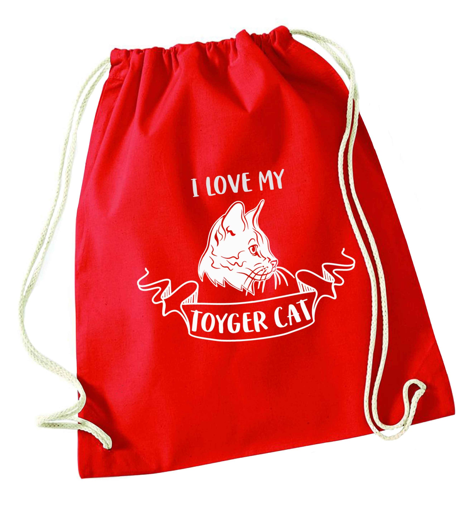 I love my toyger cat red drawstring bag 
