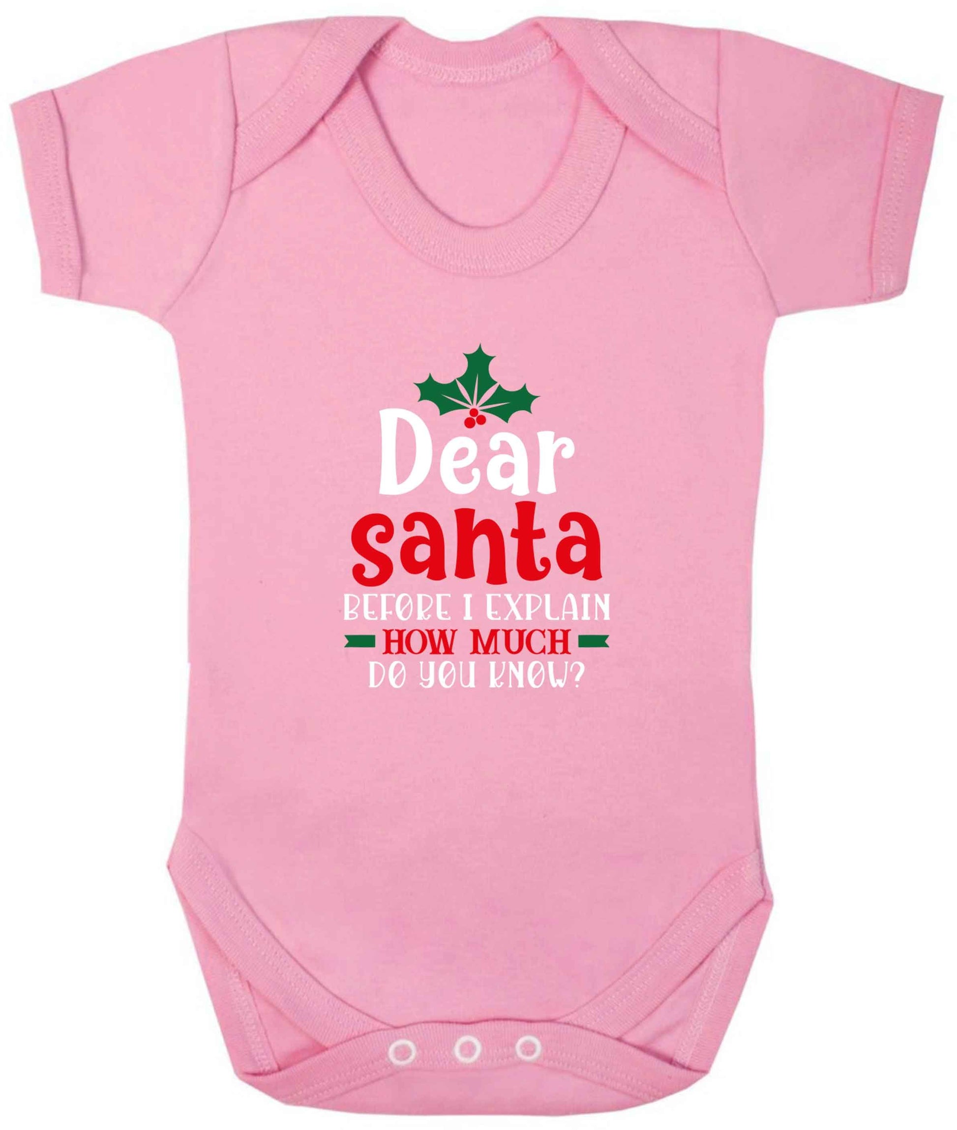 Santa before I explain how much do you know? baby vest pale pink 18-24 months