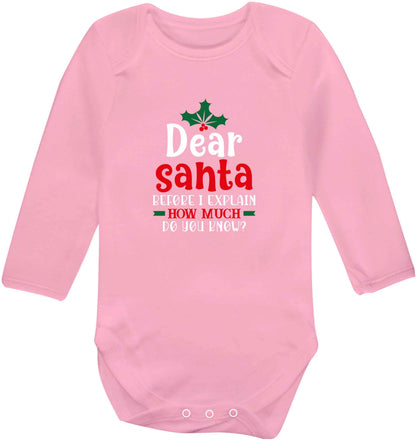 Santa before I explain how much do you know? baby vest long sleeved pale pink 6-12 months