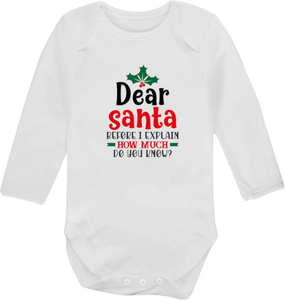Santa before I explain how much do you know? baby vest long sleeved white 6-12 months