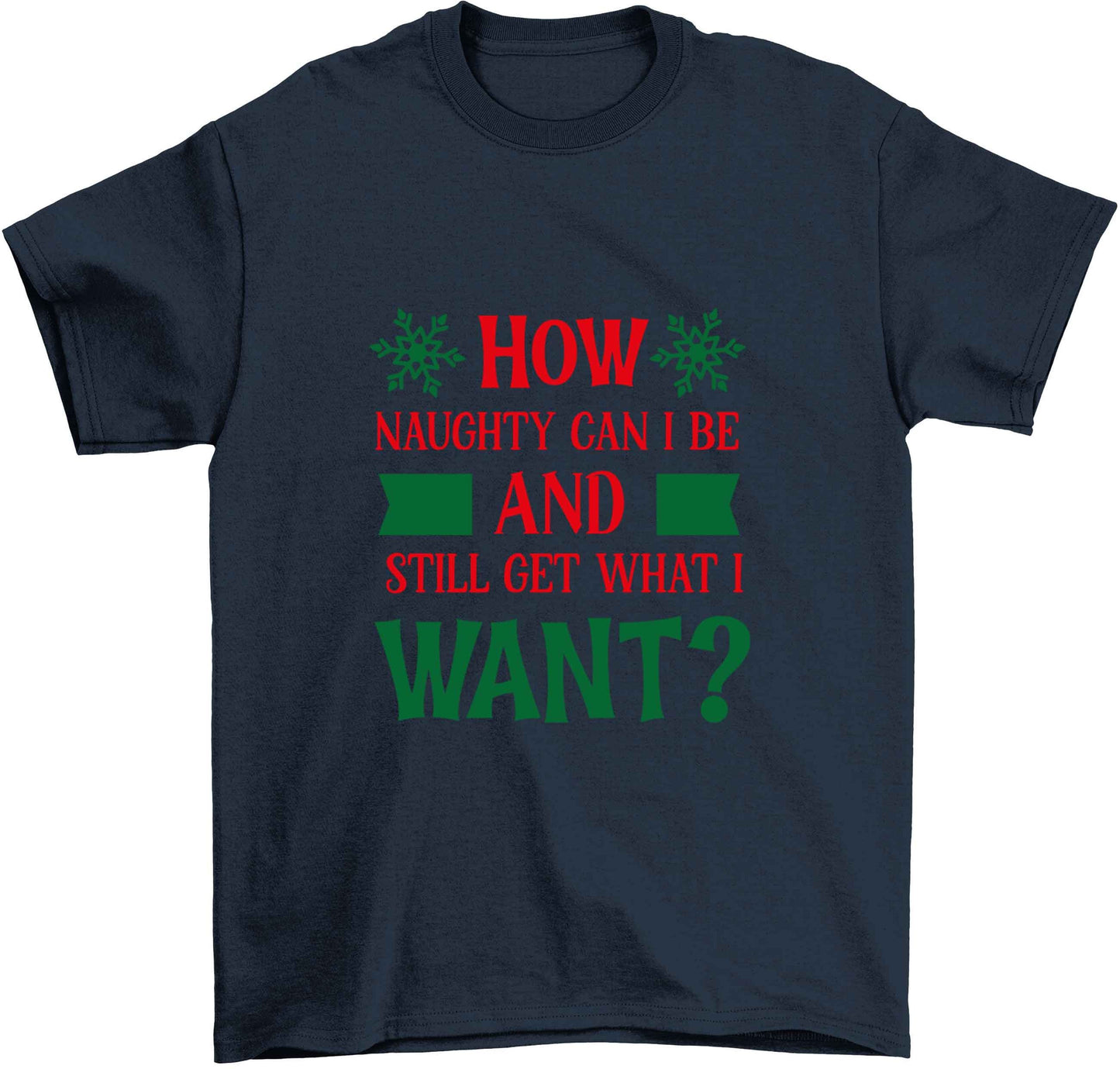 How naughty can I be and still get what I want? Children's navy Tshirt 12-13 Years