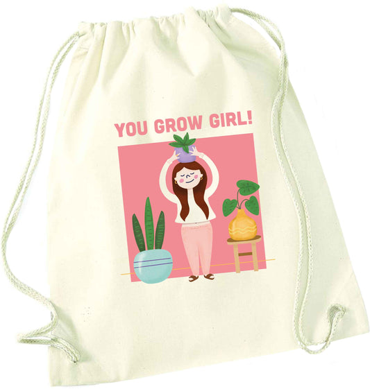 You grow girl natural drawstring bag