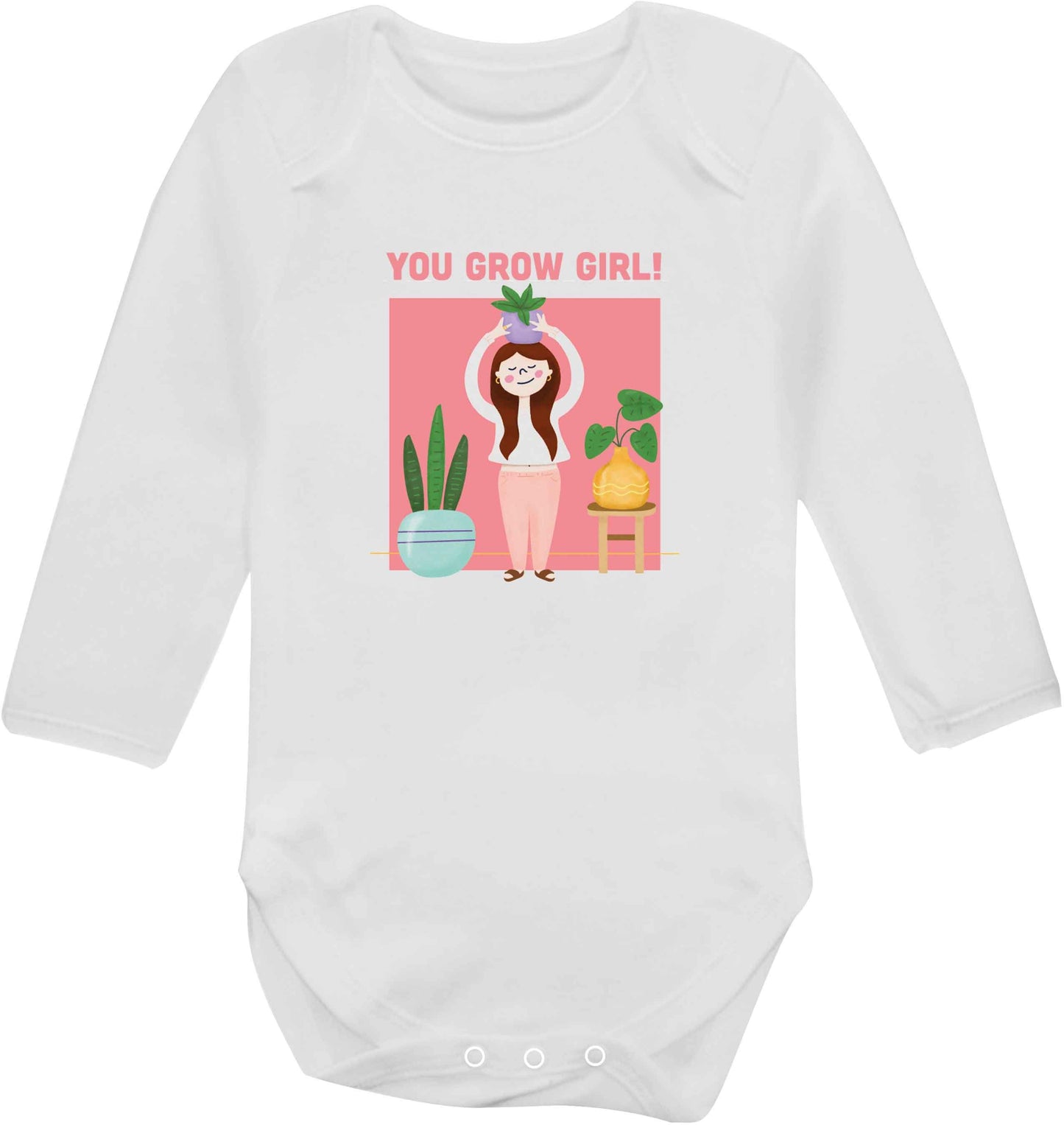 You grow girl baby vest long sleeved white 6-12 months