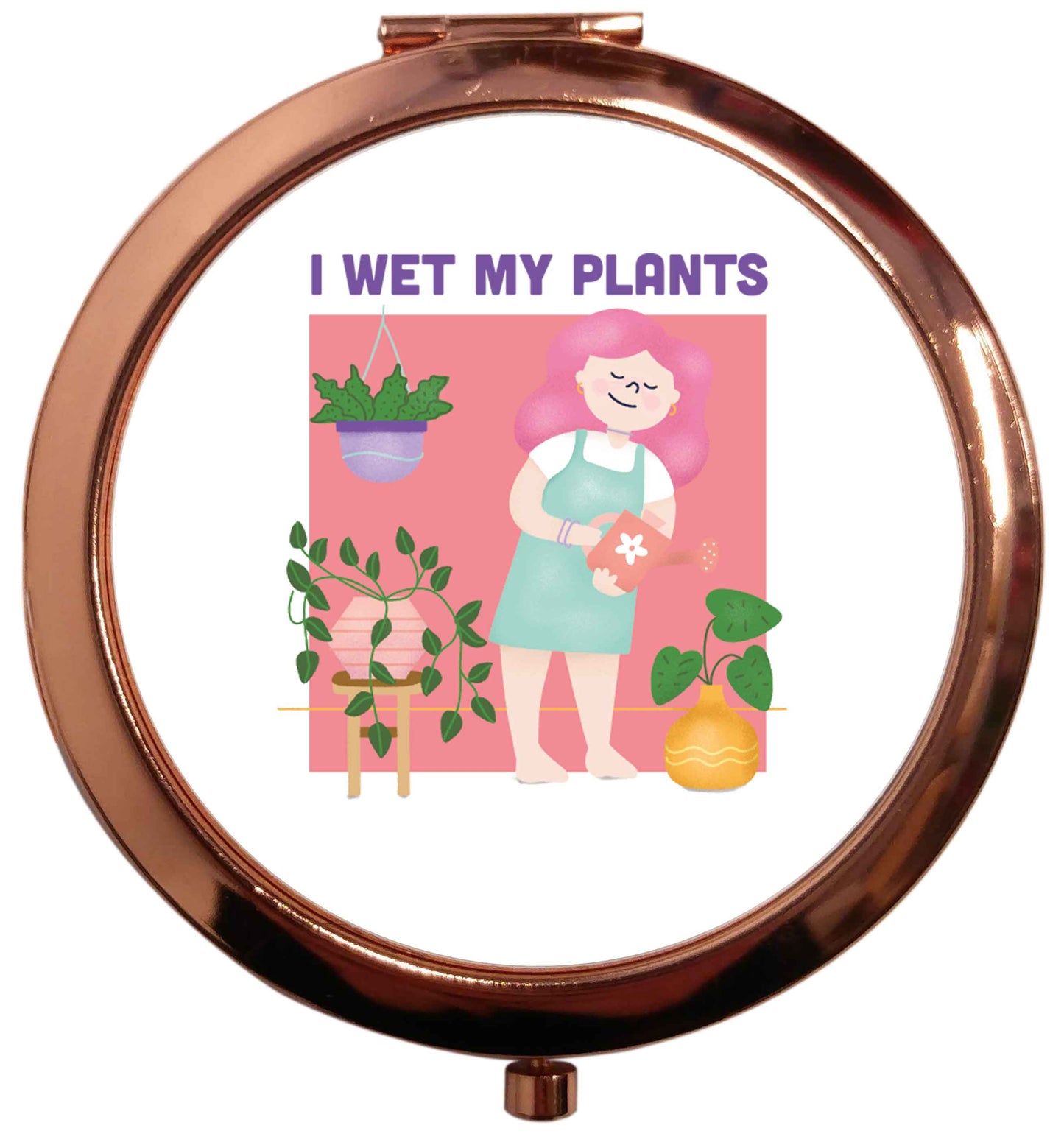 I wet my plants rose gold circle pocket mirror