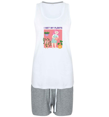 I wet my plants size XL women's pyjama shorts set in pink 