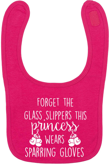 Forget the glass slippers this princess wears sparring gloves dark pink baby bib