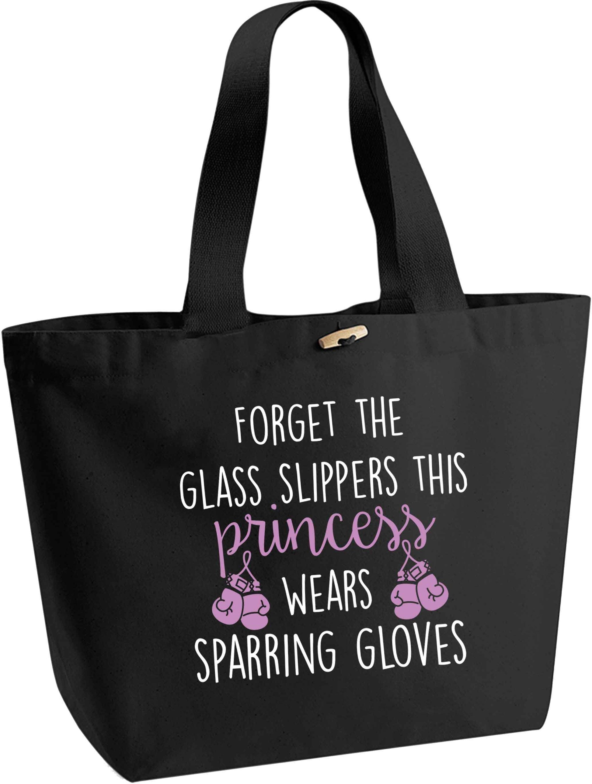 Forget the glass slippers this princess wears sparring gloves organic cotton premium tote bag with wooden toggle in black