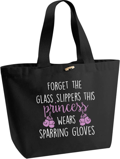 Forget the glass slippers this princess wears sparring gloves organic cotton premium tote bag with wooden toggle in black