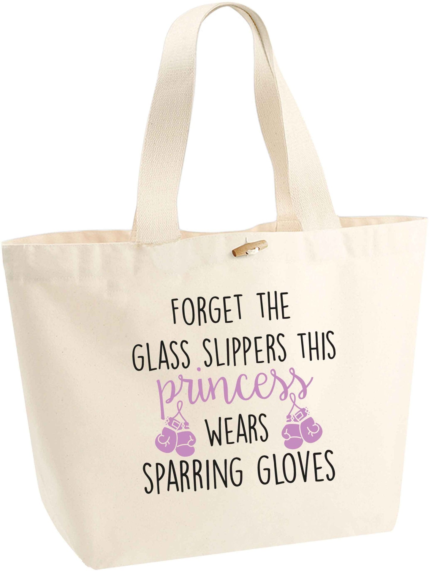 Forget the glass slippers this princess wears sparring gloves organic cotton premium tote bag with wooden toggle in natural