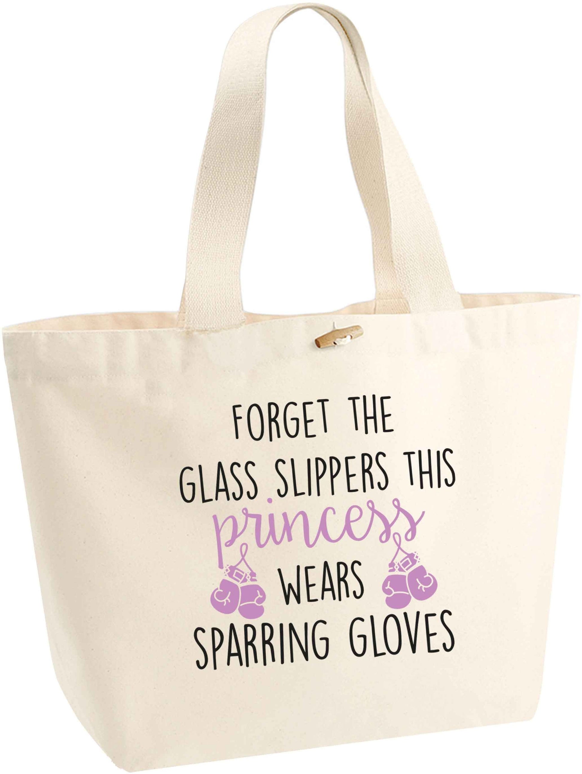 Forget the glass slippers this princess wears sparring gloves organic cotton premium tote bag with wooden toggle in natural