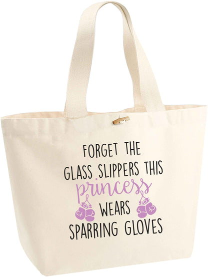 Forget the glass slippers this princess wears sparring gloves organic cotton premium tote bag with wooden toggle in natural