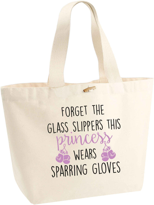 Forget the glass slippers this princess wears sparring gloves organic cotton premium tote bag with wooden toggle in natural