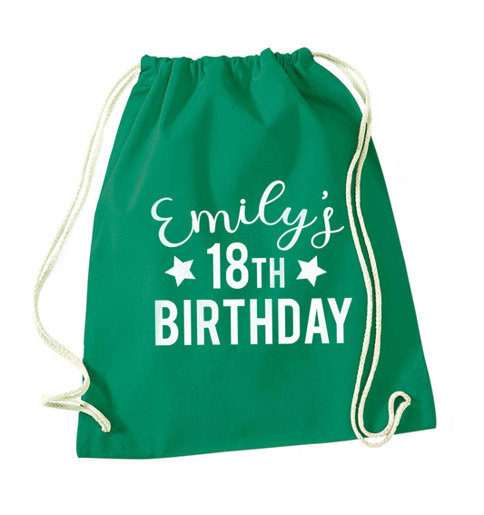 Personalised 18th birthday green drawstring bag