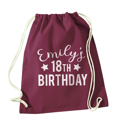 Personalised 18th birthday maroon drawstring bag
