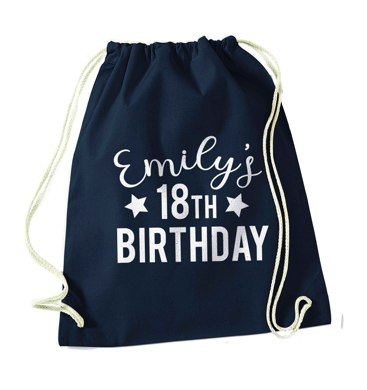 Personalised 18th birthday navy drawstring bag