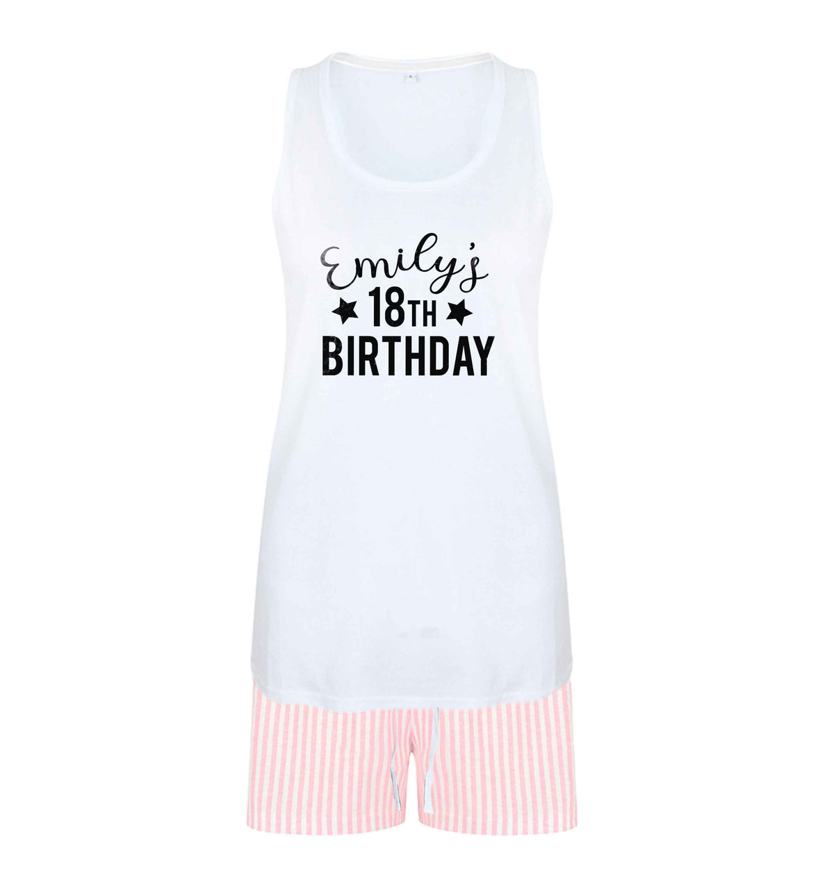 Personalised 18th birthday size XL women's pyjama shorts set in pink 