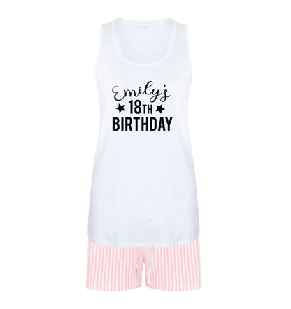 Personalised 18th birthday size XL women's pyjama shorts set in pink 
