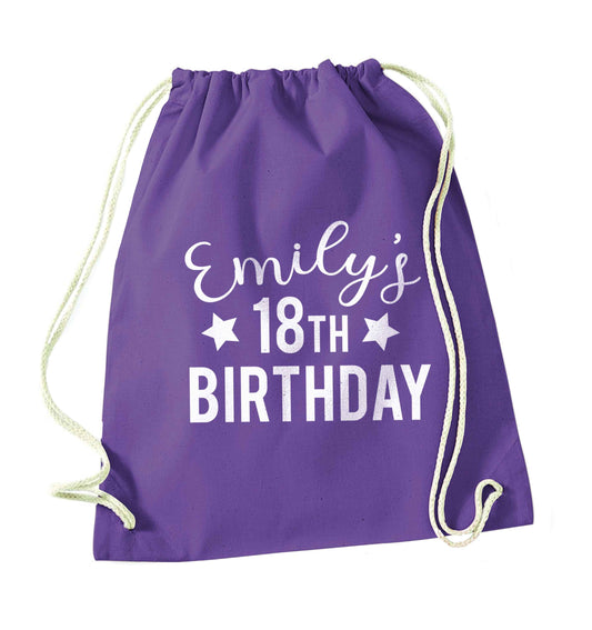 Personalised 18th birthday purple drawstring bag