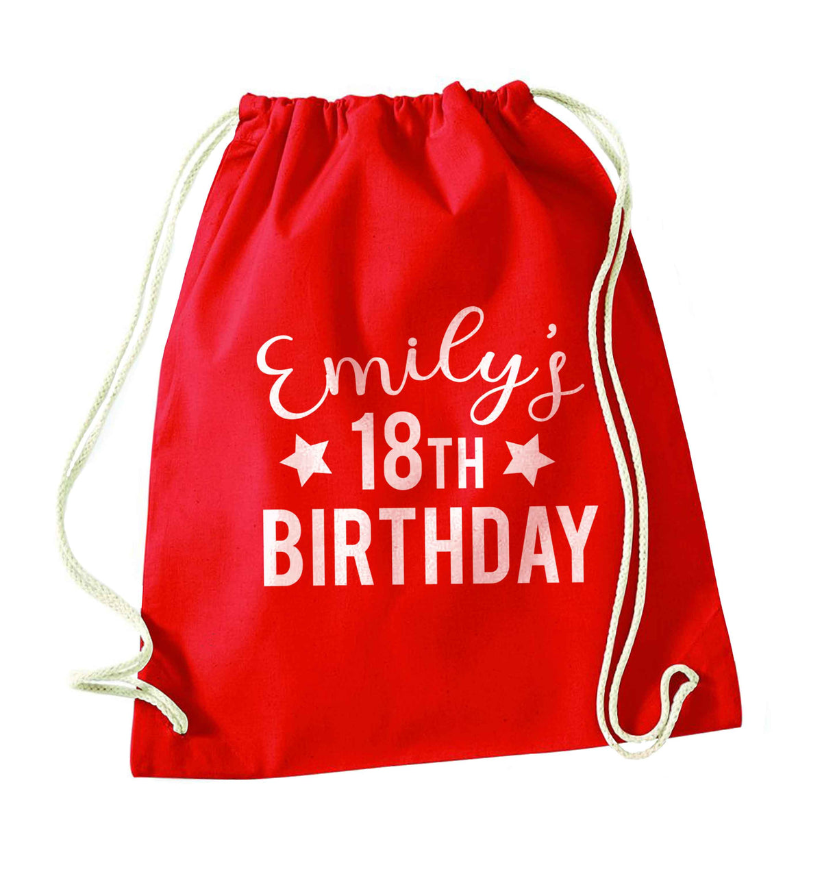 Personalised 18th birthday red drawstring bag