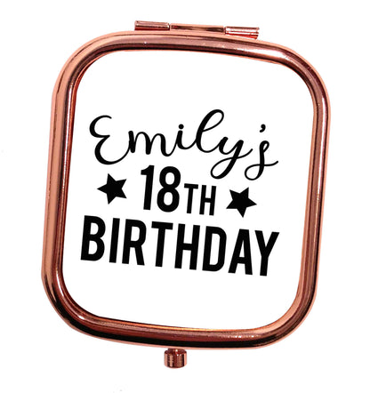 Personalised 18th birthday rose gold square pocket mirror
