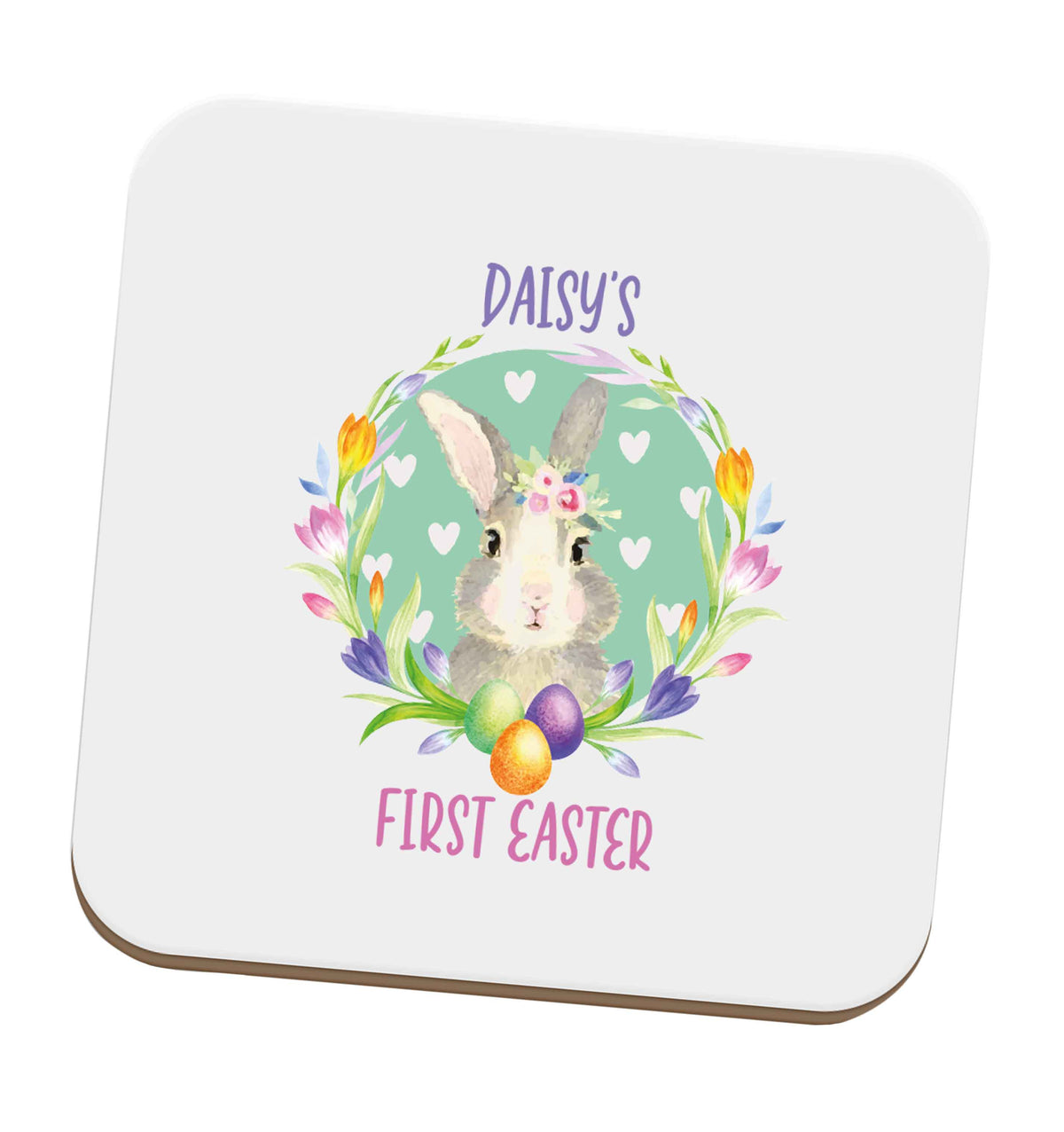Personalised first Easter watercolour set of four coasters