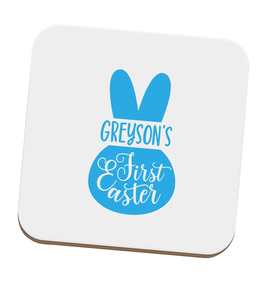 Personalised first Easter - blue bunny set of four coasters