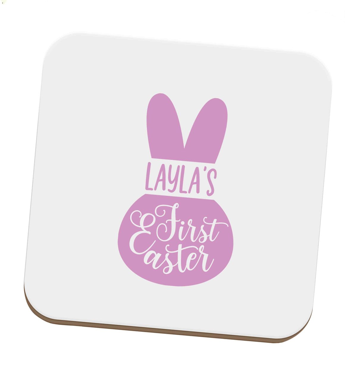 Personalised first Easter - pink bunny set of four coasters