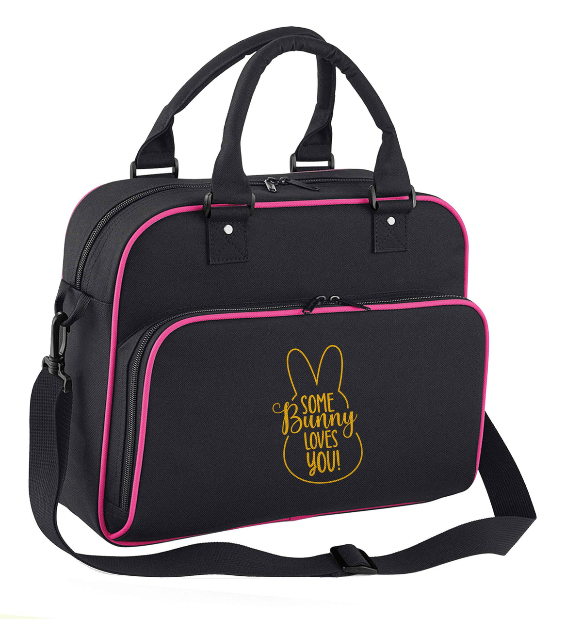 Some bunny loves you children's dance bag black with pink detail
