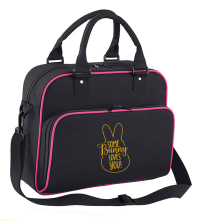 Some bunny loves you children's dance bag black with pink detail