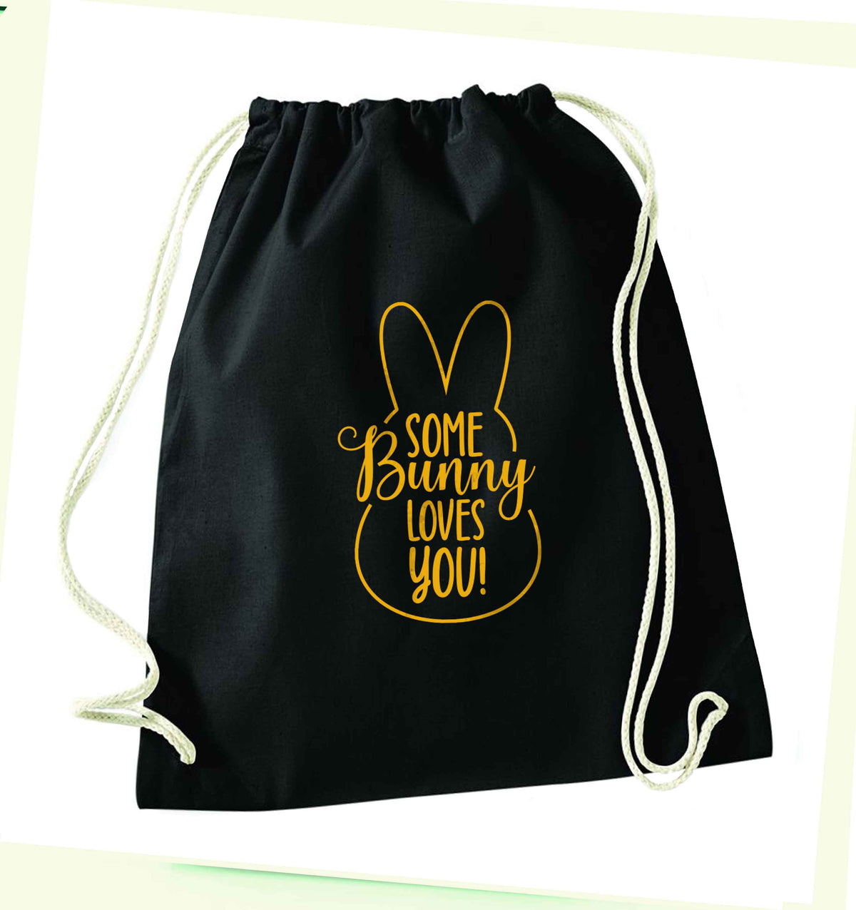 Some bunny loves you black drawstring bag