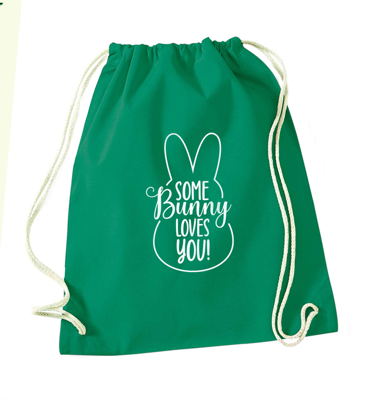 Some bunny loves you green drawstring bag