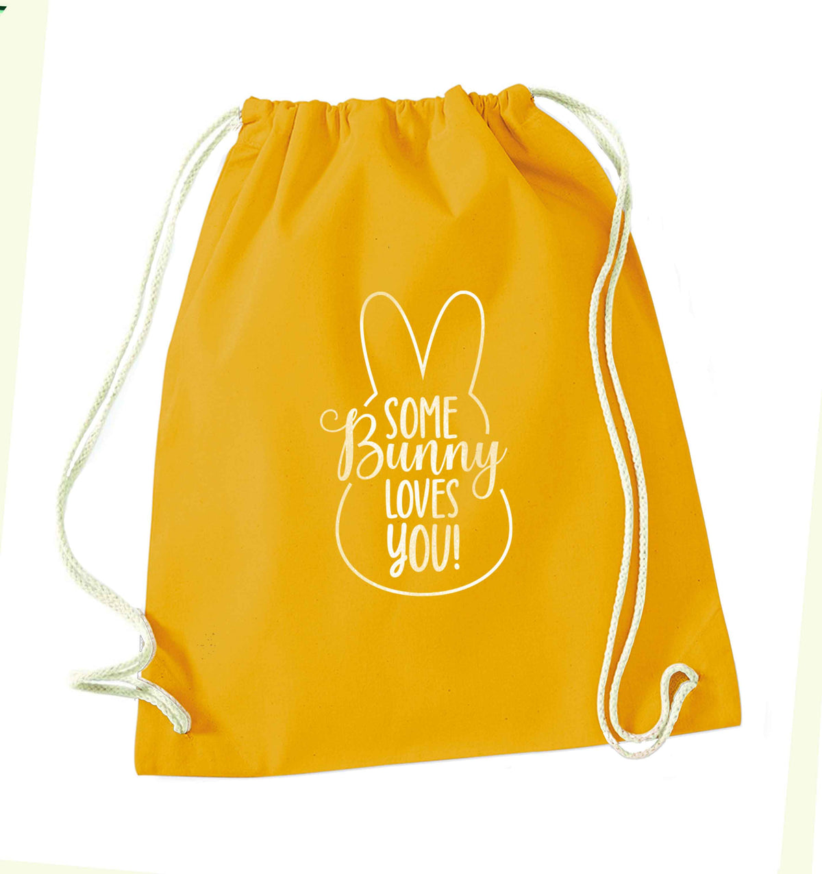 Some bunny loves you mustard drawstring bag