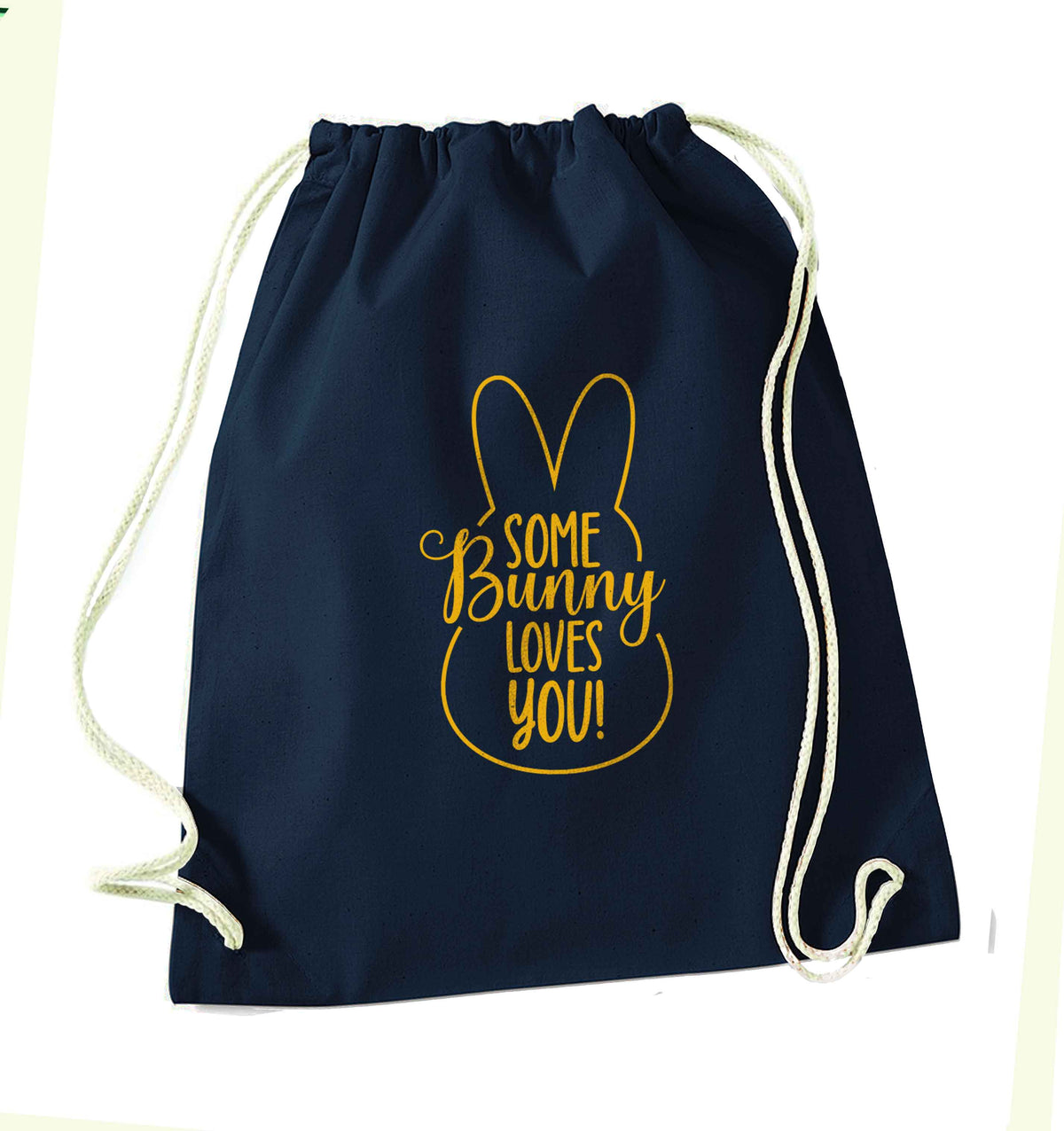 Some bunny loves you navy drawstring bag