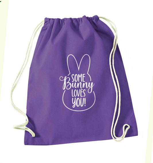 Some bunny loves you purple drawstring bag