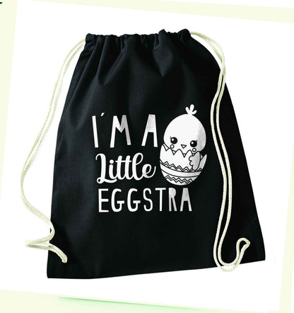 I'm a little eggstra black drawstring bag