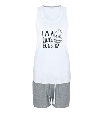 I'm a little eggstra size XL women's pyjama shorts set in pink 