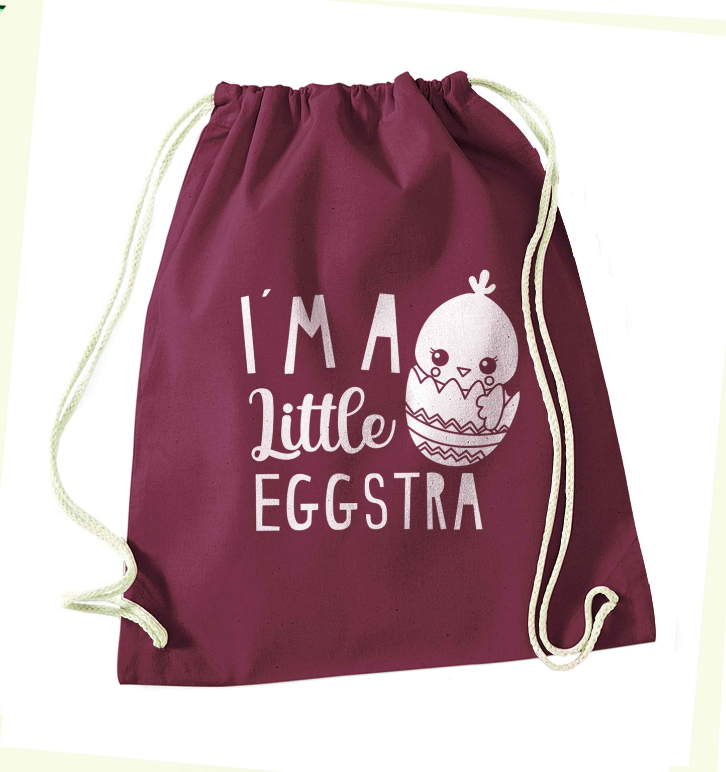 I'm a little eggstra maroon drawstring bag