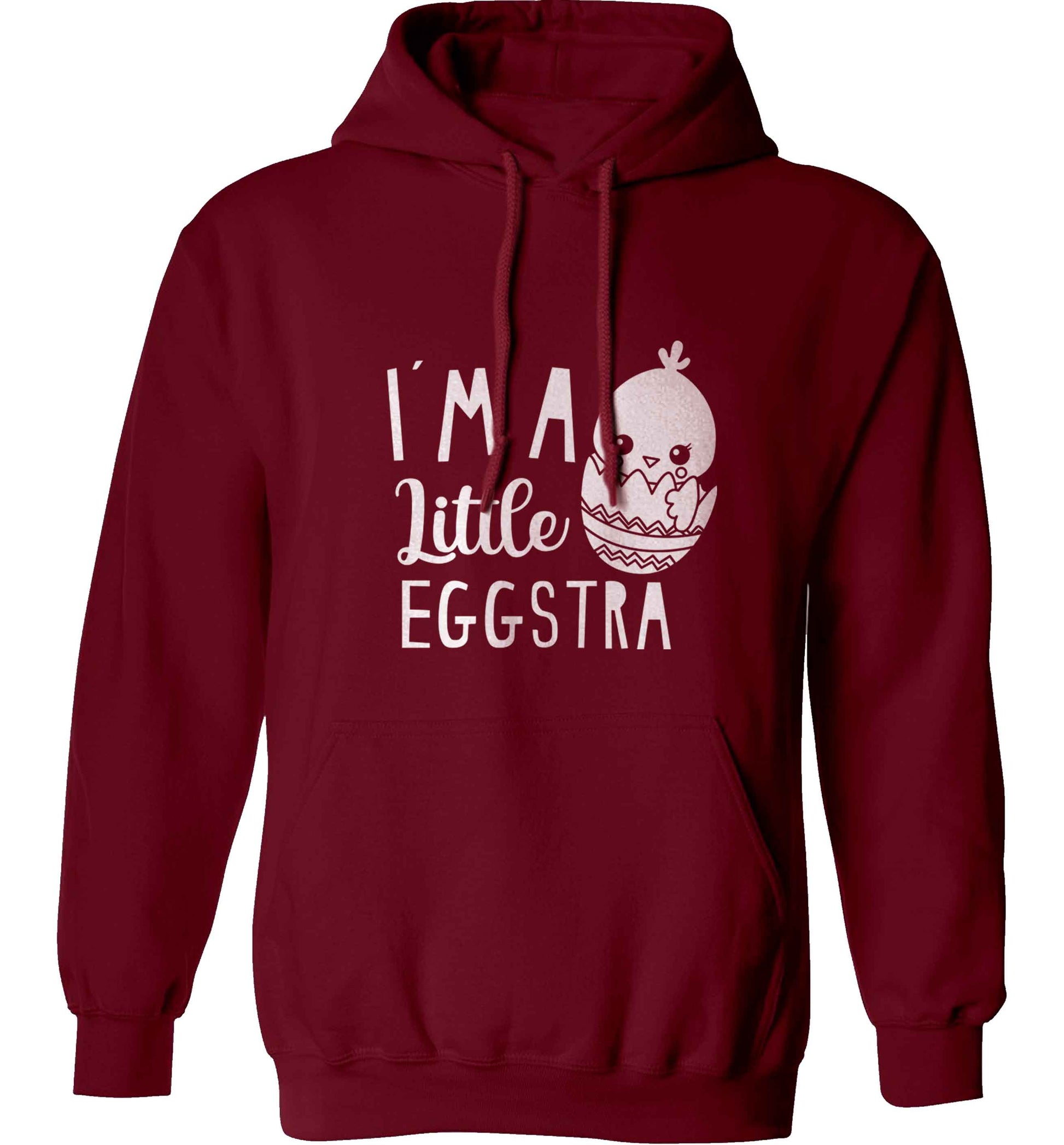 I'm a little eggstra adults unisex maroon hoodie 2XL