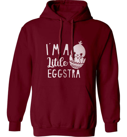 I'm a little eggstra adults unisex maroon hoodie 2XL