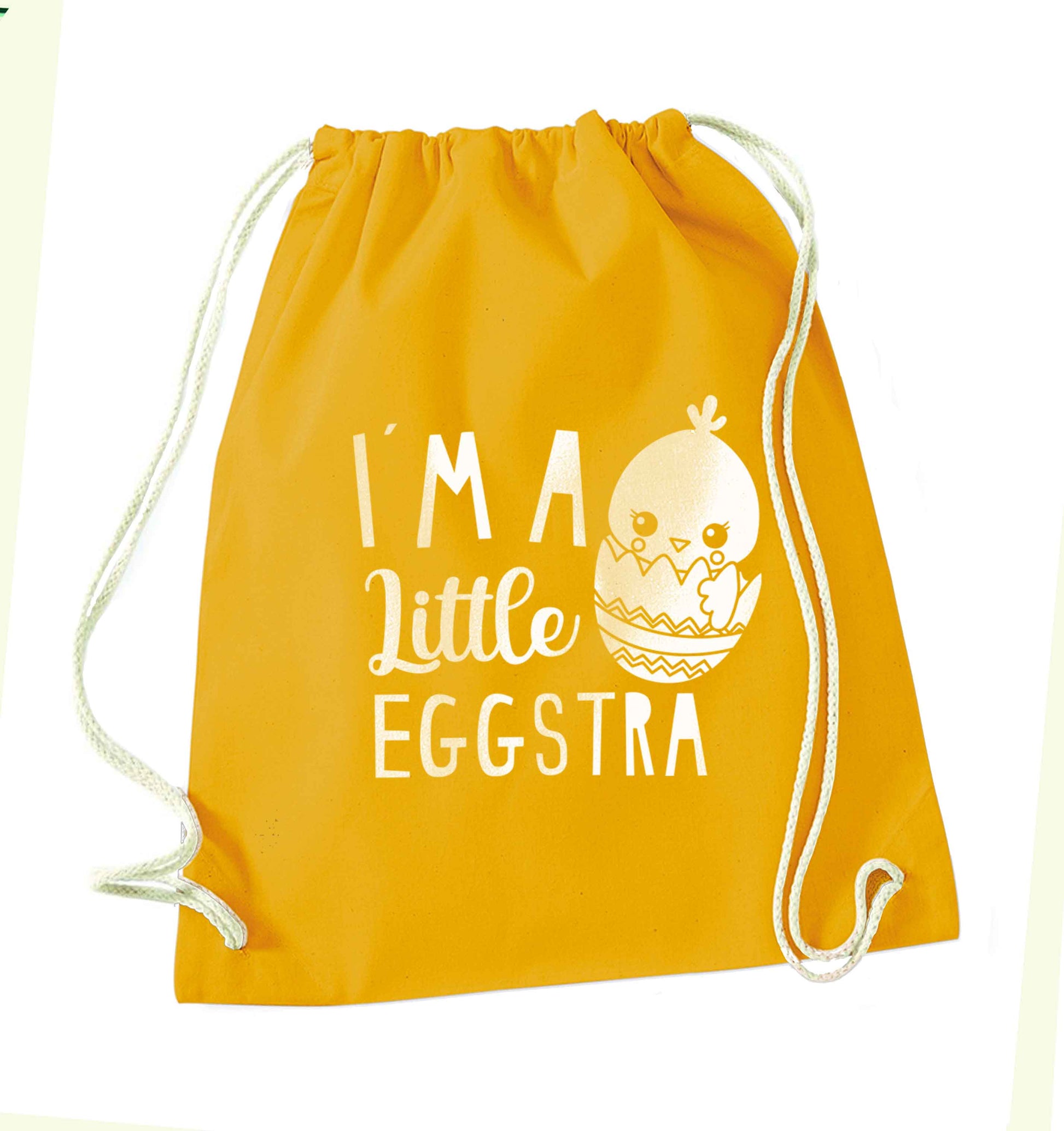 I'm a little eggstra mustard drawstring bag