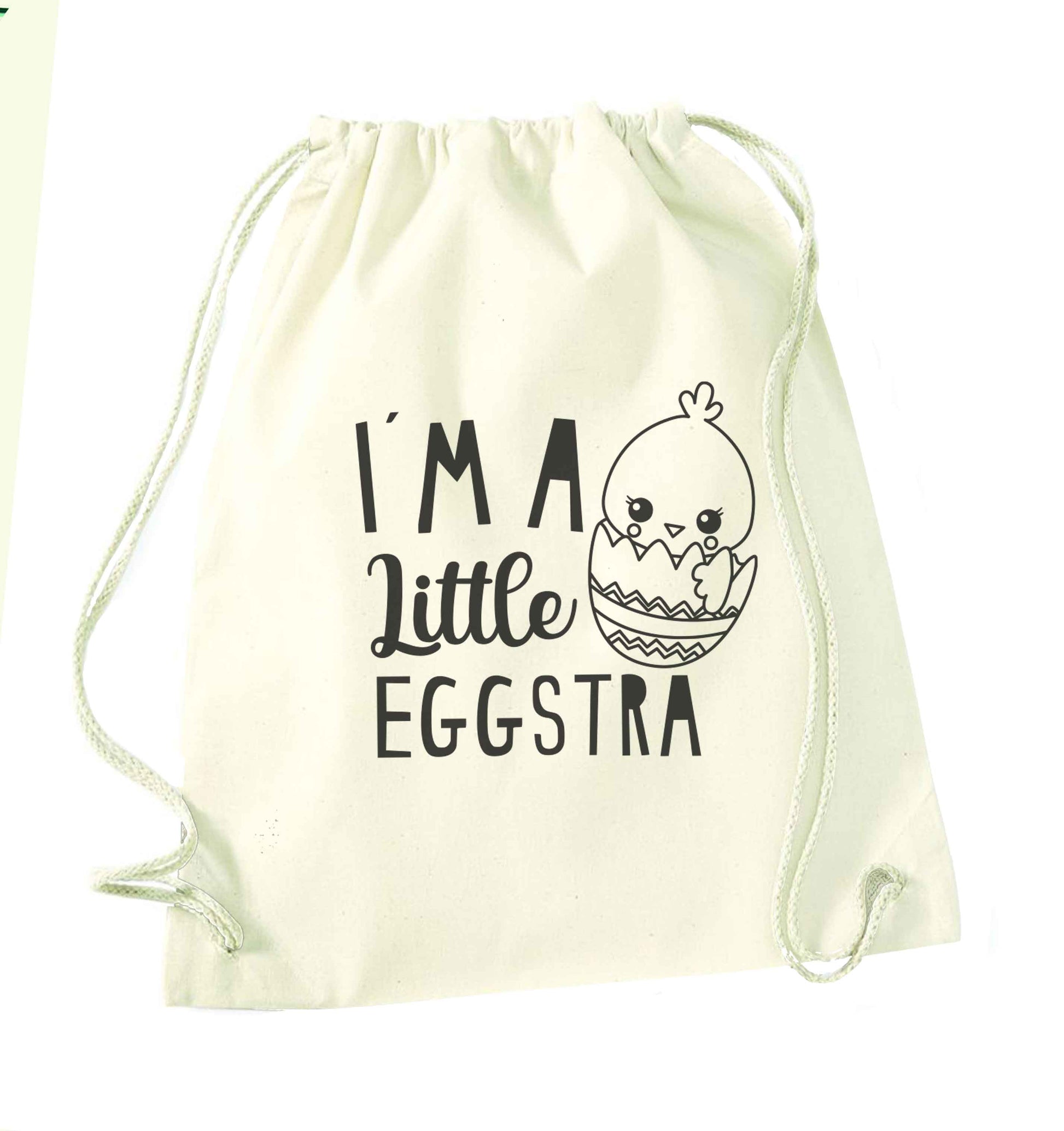 I'm a little eggstra natural drawstring bag