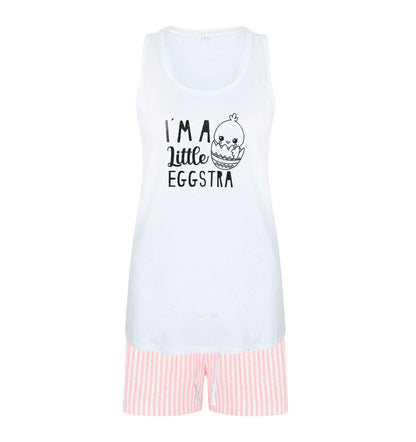 I'm a little eggstra size XL women's pyjama shorts set in pink 