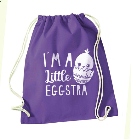 I'm a little eggstra purple drawstring bag
