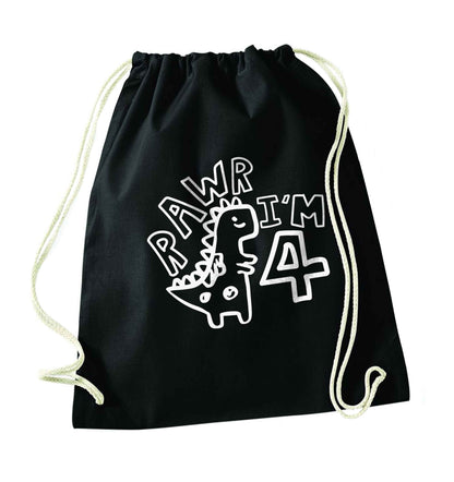 Rawr I'm four - personalise with ANY age! black drawstring bag
