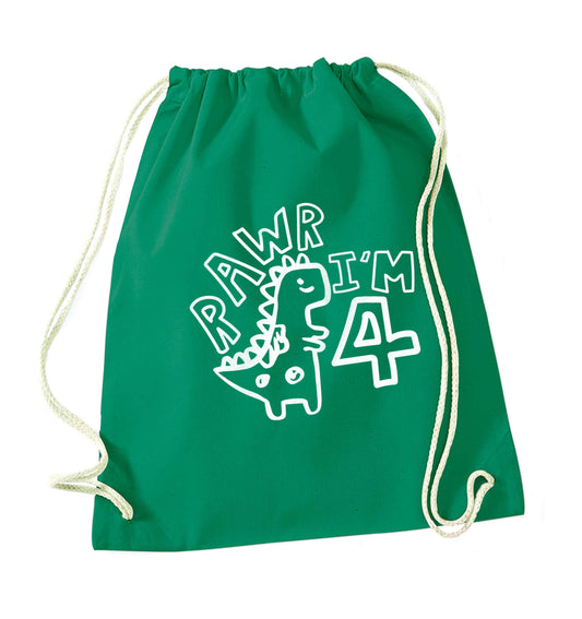 Rawr I'm four - personalise with ANY age! green drawstring bag