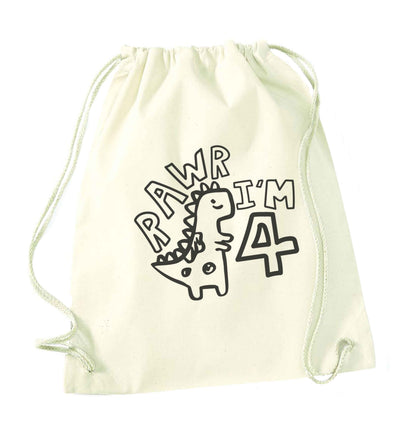 Rawr I'm four - personalise with ANY age! natural drawstring bag