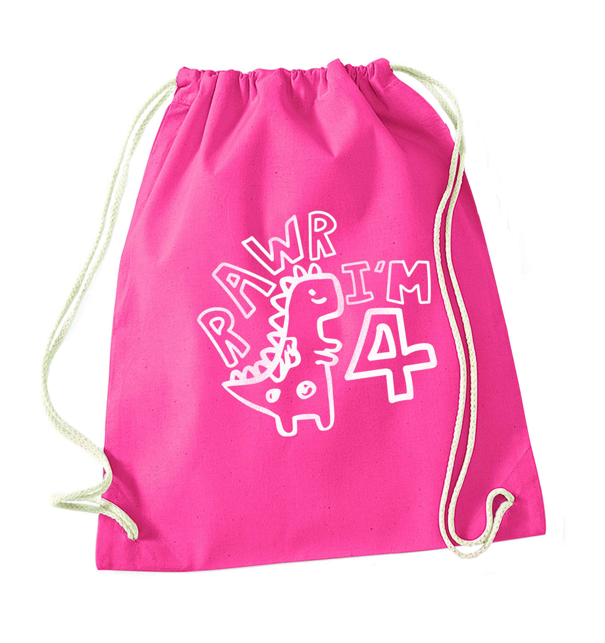Rawr I'm four - personalise with ANY age! pink drawstring bag